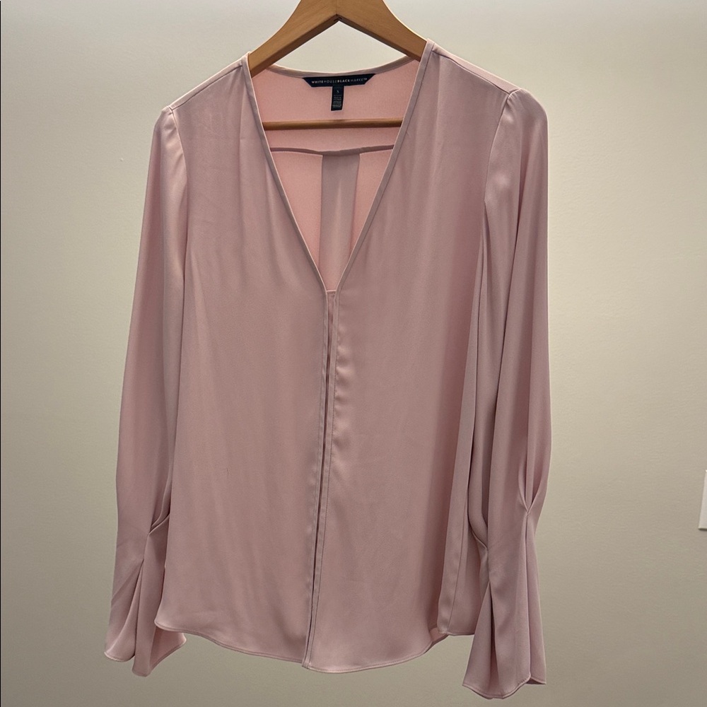 White House Black Market Soft Pink V-Neck Blouse